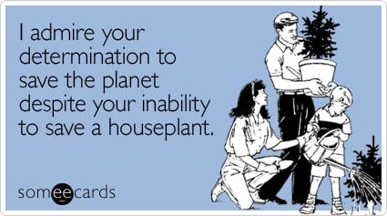 I admire your determination to save the planet despite your inability to save a houseplant