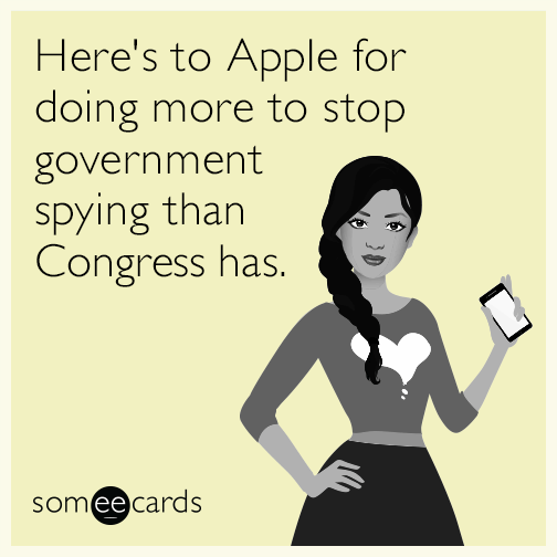 Here's to Apple for doing more to stop government spying than Congress has.