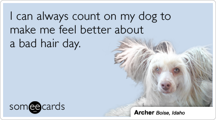 I can always count on my dog to make me feel better about a bad hair day.