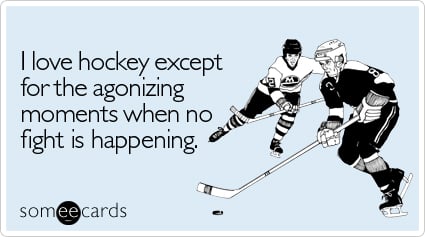 I love hockey except for the agonizing moments when no fight is happening