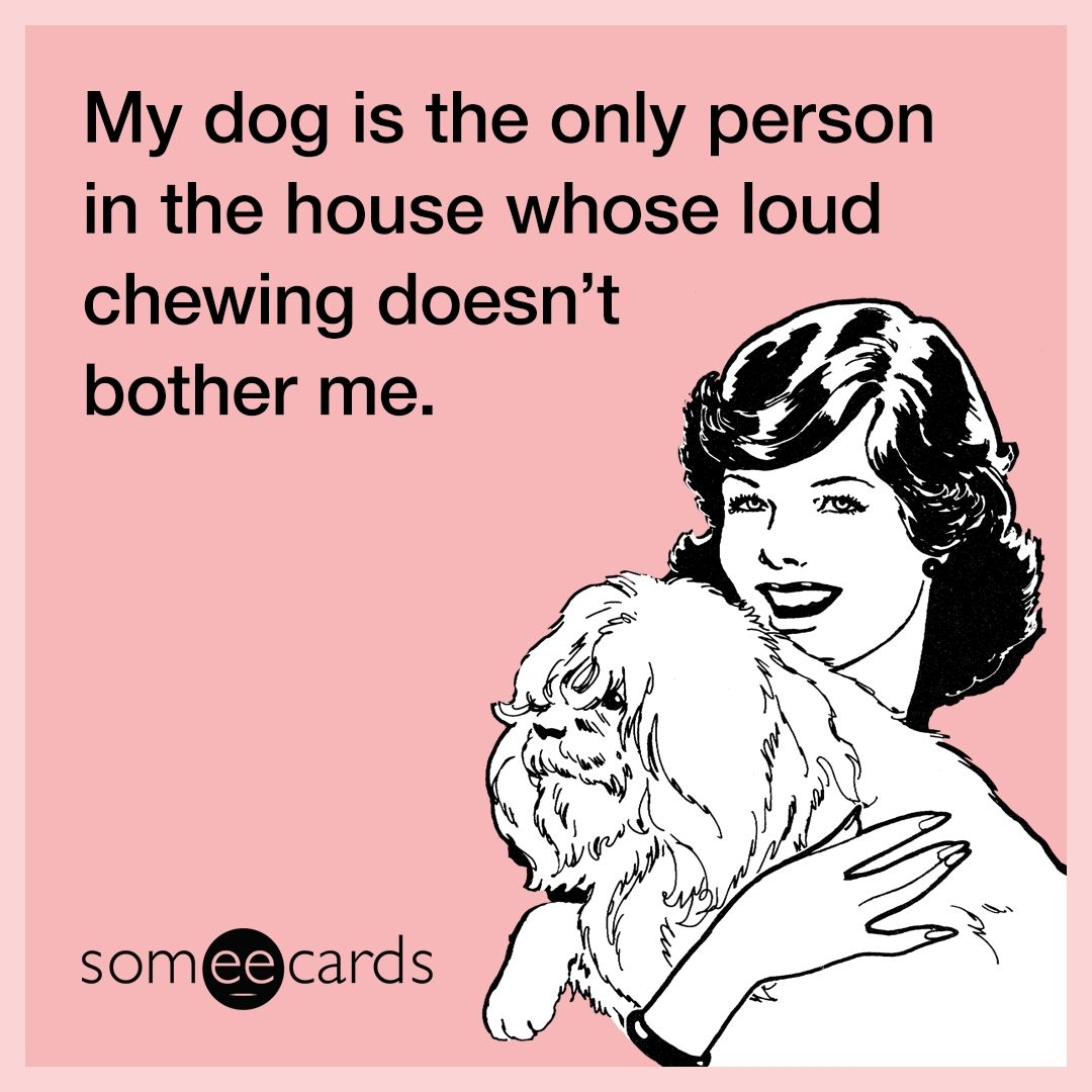 My dog is the only person in the house whose loud chewing doesn't bother me.