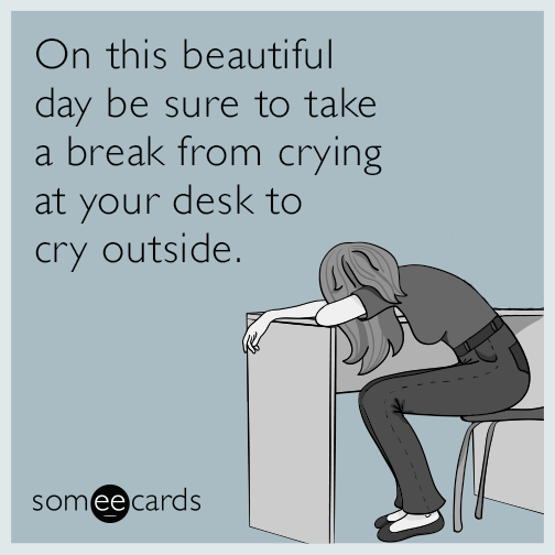 On this beautiful day be sure to take a break from crying at your desk to cry outside.