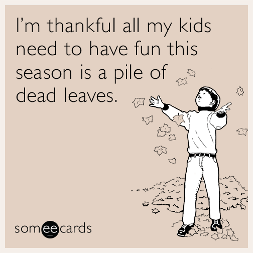 I’m thankful all my kids need to have fun this season is a pile of dead leaves.