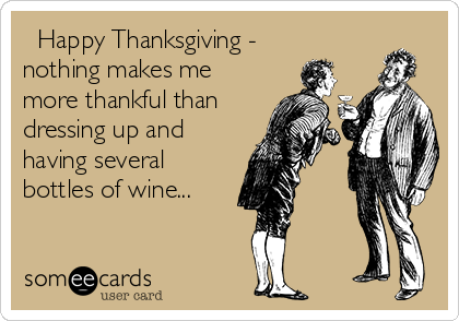   Happy Thanksgiving -
nothing makes me
more thankful than
dressing up and
having several
bottles of wine... 