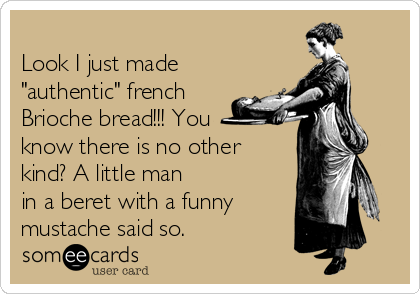 
Look I just made
"authentic" french
Brioche bread!!! You
know there is no other
kind? A little man
in a beret with a funny
mustache said so.