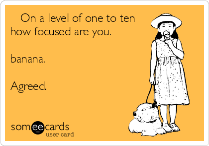    On a level of one to ten
how focused are you.

banana.

Agreed.