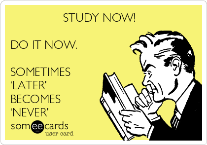                 STUDY NOW! 

DO IT NOW.

SOMETIMES
‘LATER’
BECOMES
‘NEVER’