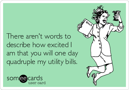 


There aren't words to
describe how excited I 
am that you will one day
quadruple my utility bills. 