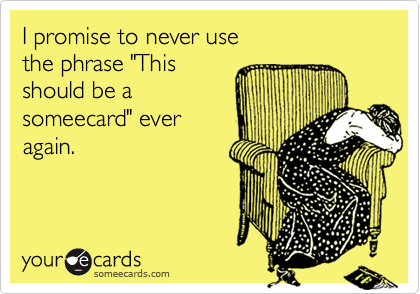 I promise to never use 
the phrase "This
should be a
someecard" ever
again.