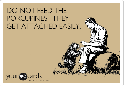 DO NOT FEED THE PORCUPINES.  THEY
GET ATTACHED EASILY.