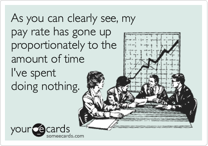 As you can clearly see, my
pay rate has gone up
proportionately to the 
amount of time
I've spent
doing nothing.