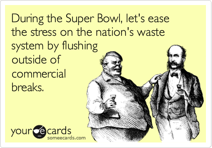 During the Super Bowl, let's ease the stress on the nation's waste system by flushing
outside of
commercial
breaks.
