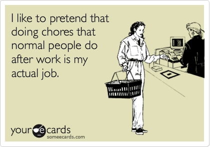 I like to pretend that
doing chores that
normal people do
after work is my
actual job.
