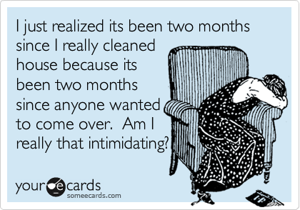 I just realized its been two months since I really cleaned
house because its
been two months
since anyone wanted
to come over.  Am I
really that intimidating?