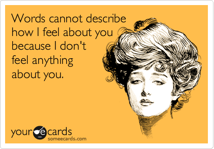 Words cannot describe
how I feel about you
because I don't
feel anything
about you.