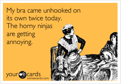 My bra came unhooked on 
its own twice today.  
The horny ninjas 
are getting
annoying.