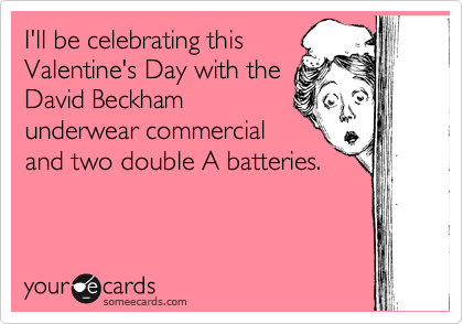 I'll be celebrating this
Valentine's Day with the
David Beckham
underwear commercial
and two double A batteries.