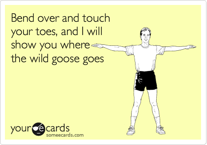 Bend over and touch
your toes, and I will 
show you where 
the wild goose goes