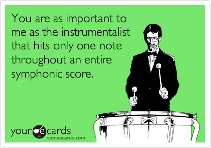 You are as important to
me as the instrumentalist
that hits only one note
throughout an entire
symphonic score.