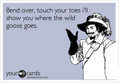 Bend over, touch your toes i'll
show you where the wild
goose goes.
