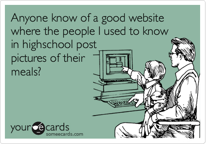 Anyone know of a good website where the people I used to know
in highschool post
pictures of their
meals? 