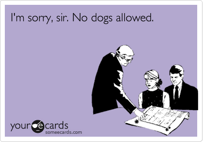 I'm sorry, sir. No dogs allowed. 