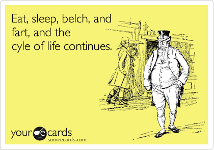 Eat, sleep, belch, and 
fart, and the 
cyle of life continues.