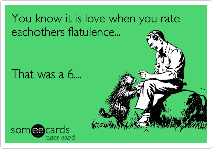 You know it is love when you rate eachothers flatulence...


That was a 6....