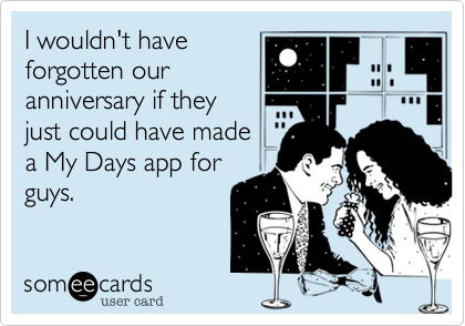 I wouldn't have
forgotten our
anniversary if they
just could have made  
a My Days app for
guys.