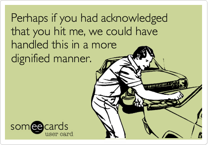 Perhaps if you had acknowledged that you hit me, we could have handled this in a more
dignified manner.