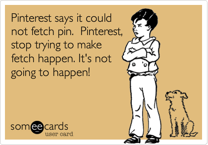 Pinterest says it could
not fetch pin.  Pinterest,
stop trying to make
fetch happen. It's not
going to happen! 