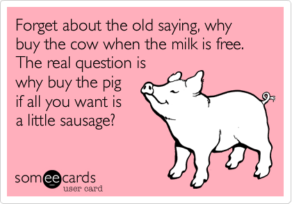 Forget about the old saying, why buy the cow when the milk is free. 
The real question is 
why buy the pig 
if all you want is 
a little sausage?