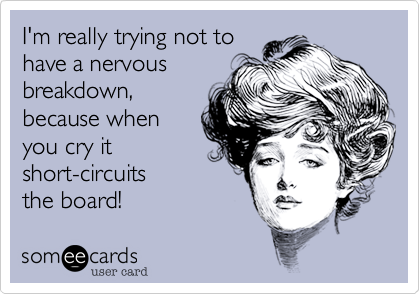 I'm really trying not to
have a nervous
breakdown,
because when 
you cry it 
short-circuits
the board!