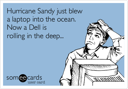 Hurricane Sandy just blew
a laptop into the ocean.
Now a Dell is 
rolling in the deep...