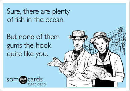 Sure, there are plenty
of fish in the ocean.

But none of them
gums the hook
quite like you.