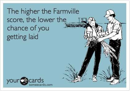 The higher the Farmville 
score, the lower the
chance of you 
getting laid