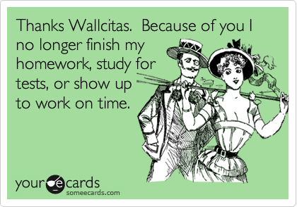 Thanks Wallcitas.  Because of you I no longer finish my
homework, study for
tests, or show up
to work on time.