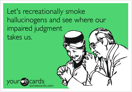 Let's recreationally smoke hallucinogens and see where our impaired judgment
takes us.