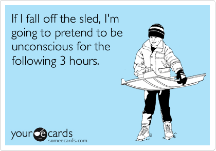 If I fall off the sled, I'm
going to pretend to be
unconscious for the
following 3 hours.