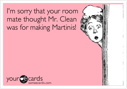 I'm sorry that your room
mate thought Mr. Clean
was for making Martinis!