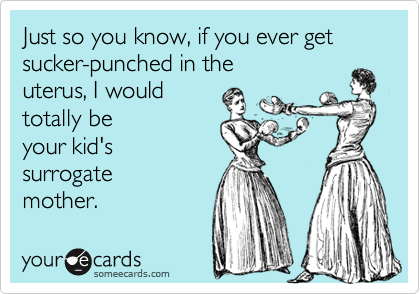 Just so you know, if you ever get sucker-punched in the
uterus, I would
totally be
your kid's
surrogate
mother.