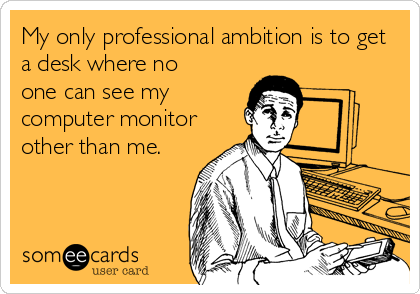 My only professional ambition is to get
a desk where no
one can see my
computer monitor
other than me.