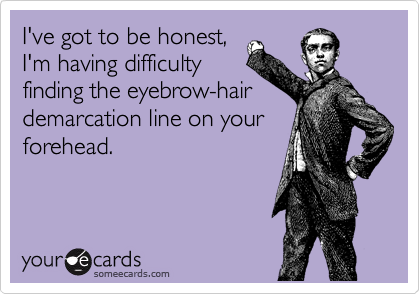 I've got to be honest, 
I'm having difficulty 
finding the eyebrow-hair demarcation line on your
forehead.