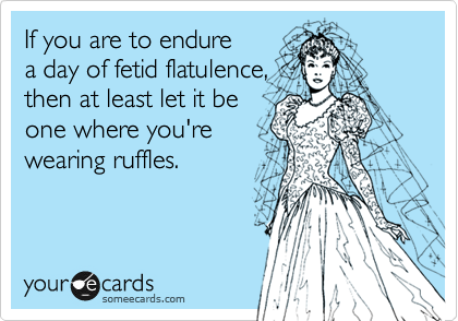 If you are to endure
a day of fetid flatulence,
then at least let it be
one where you're
wearing ruffles.