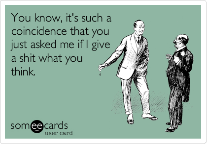 You know, it's such a
coincidence that you
just asked me if I give
a shit what you
think.