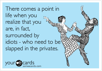 There comes a point in 
life when you
realize that you
are, in fact,
surrounded by
idiots - who need to be
slapped in the privates.