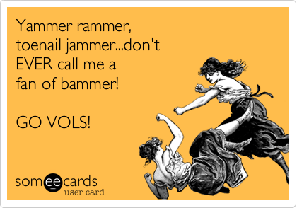 Yammer rammer,
toenail jammer...don't
EVER call me a
fan of bammer!

GO VOLS!