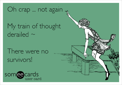 Oh crap ... not again ... 

My train of thought
derailed ~

There were no
survivors!