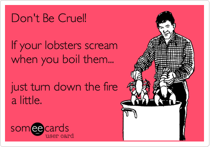 Don't Be Cruel!

If your lobsters scream
when you boil them...

just turn down the fire
a little.