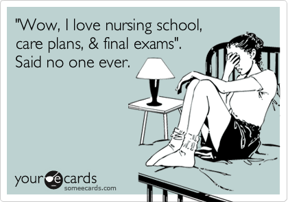 "Wow, I love nursing school,
care plans, & final exams". 
Said no one ever.